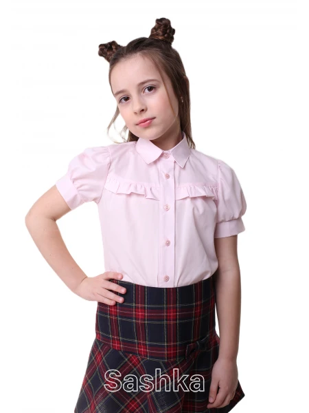 Блуза для дівчинки Sashka класична шкільна короткий рукав рожева, розмір 116-158